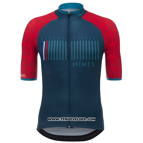 2017 Maillot Ciclismo Nimes Vuelta Espana Bleu et Rouge Manches Courtes et Cuissard